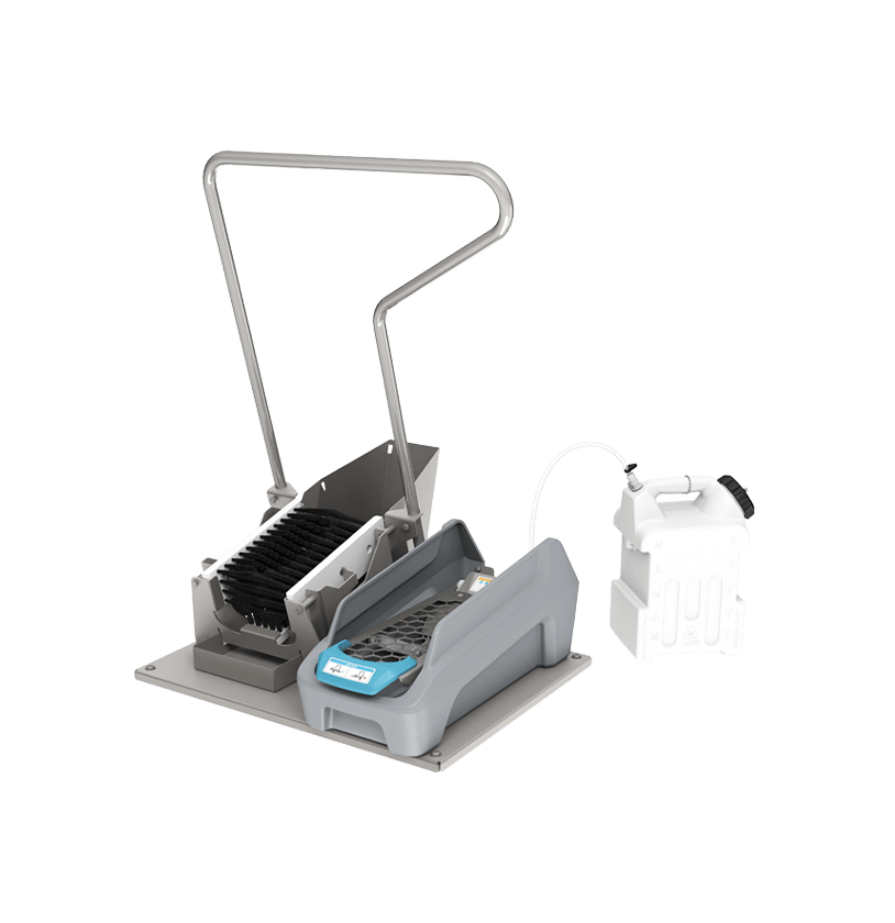 Airless Footwear Sanitizing Unit with Boot Scrubber and Combo Base Plate